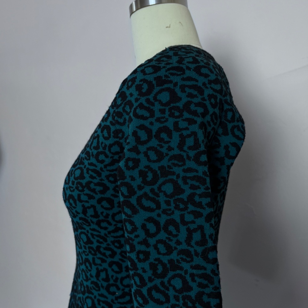 Taylor Dresses sweater knit fit n' flare dress teal and black - Picture 7 of 11